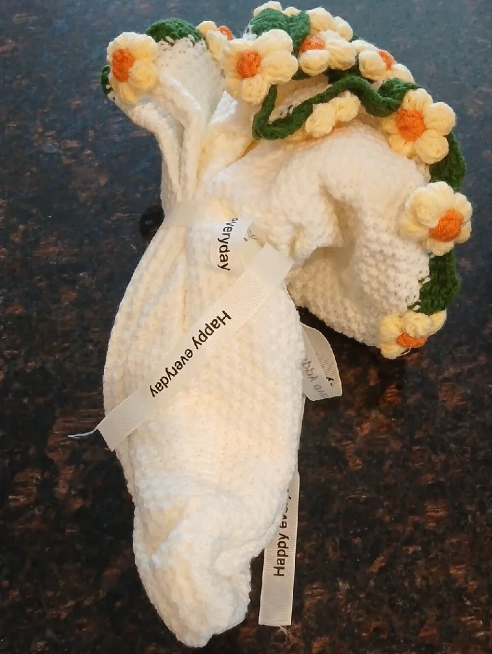Cream and Green Crochet Flower Bouquet